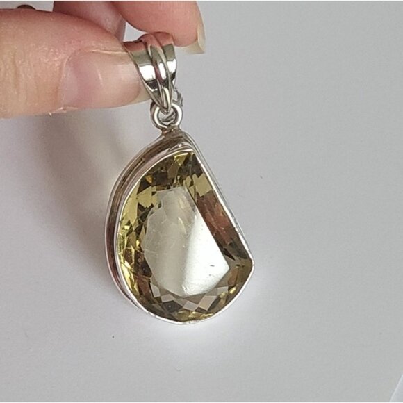 Vintage Boho Sterling Silver Huge Large Chunky Yellow Citrine Crystal Pendant - Picture 7 of 12